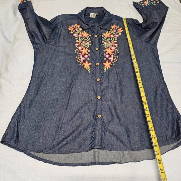 Parsley & Sage Women Embroidered Top Blouse Shirt Size `1X Blue Button Up Collar - Picture 11 of 14